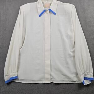 Country Sophisticates Pendleton Blouse Womens 16 Collared Old Money Ivory Blue